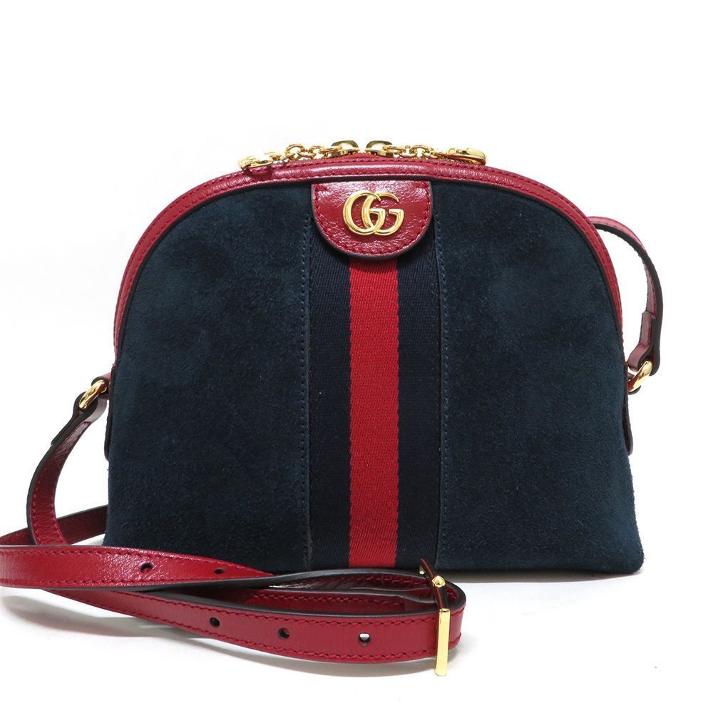 Gucci Suede Leather Shoulder Bag Off Deer Sherry Line Navy Red